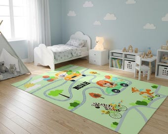 Personalized Rug for Home, Nursery, Personalized Road Play Rug, Custom Nursery Dornier Rug, Housewarming gift, Personalized Kids Room Rug