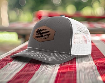 Custom Name Flag Hat-Personalized American Dad Gift-Dad Birthday Gift-New Dad Present-Personalized Flag Hat-Leather PatchHat-Custom Name Hat