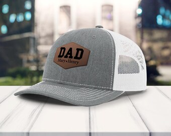 Personalized Dad Patch Hat-Father's Day Gift-Dad Birthday Gift-Trucker Hat-New Dad Present-Happy Father's Day-Custom Hat-Leather Patch Hat