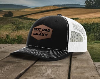 Best Dad In The Galaxy Hat-Personalized Fathers Day Gift-Custom Dad Gift-New Dad Present-Custom Trucker Hat-Leather Patch Hat-Custom NameHat