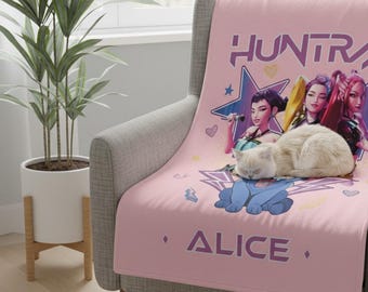 Custom Huntr-x Demon Hunters Blanket,Kpop Demons Hunters Anime Blanket,Personalized Huntr-x,Demon Hunters Anime Blanket-Custom Kpop Blanket