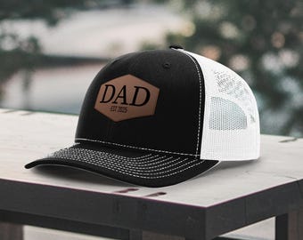 Personalized Dad Hat-Custom Dad Patch Hat-Dad Birthday Gift-Trucker Hat-New Dad Present-Personalized Trucker Hat-Leather Patch Hat