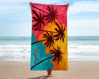 Beach Towels-Custom Beach Towel-Personalized Beach Towel-Custom Name Beach Towels-Palm Tree Beach Towel-Custom Pool Towel-Bride Beach Towel