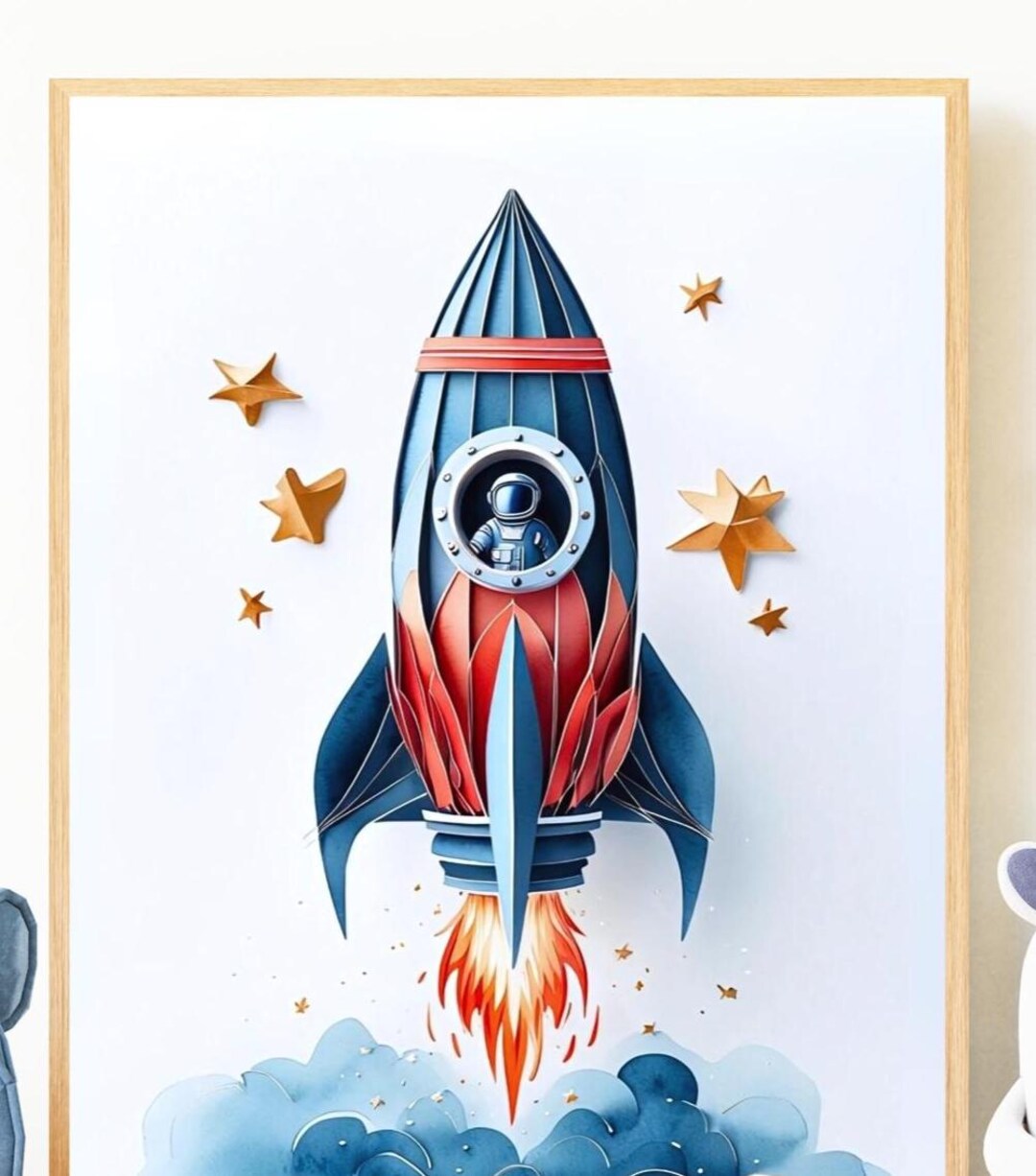 Rocket Ship Poster Nursery Wall Art Kids Room Decor Outer Space Theme ...