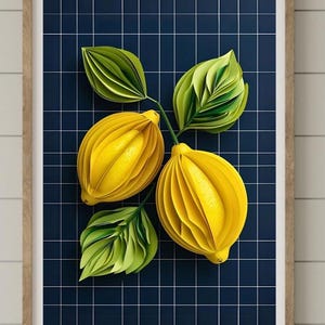 Stampa artistica su carta con limone, stile poster 3D, decorazione murale fresca e vivace