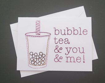 bubble tea hand-embroidered card