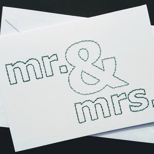 mr. & mrs. handgeborduurde kaart