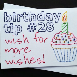 birthday tip #28 hand-embroidered card