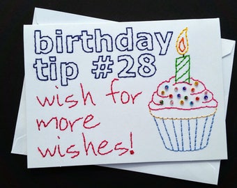 birthday tip #28 hand-embroidered card