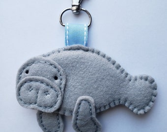 felt softie zipper charm - manatee