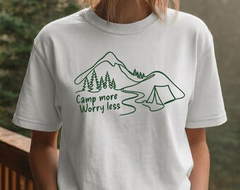 T-shirt Camp More Worry Less, chemise de camping Comfort Colors®, cadeau aventure en plein air