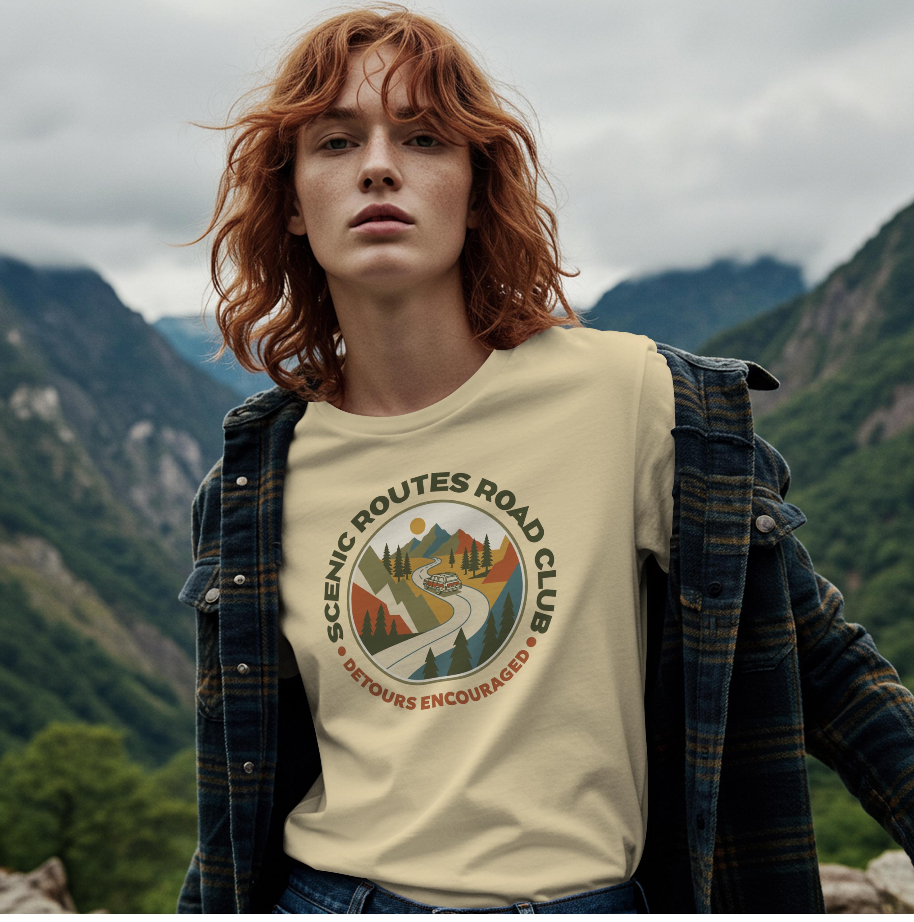 T-shirt Road Club Scenic Routes, chemise de voyage Van Life aux couleurs confortables