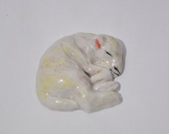 Ceramic Animal Figurine , Handmade Paper Weight , Tabletop Decoration , White Lamb Sculpture