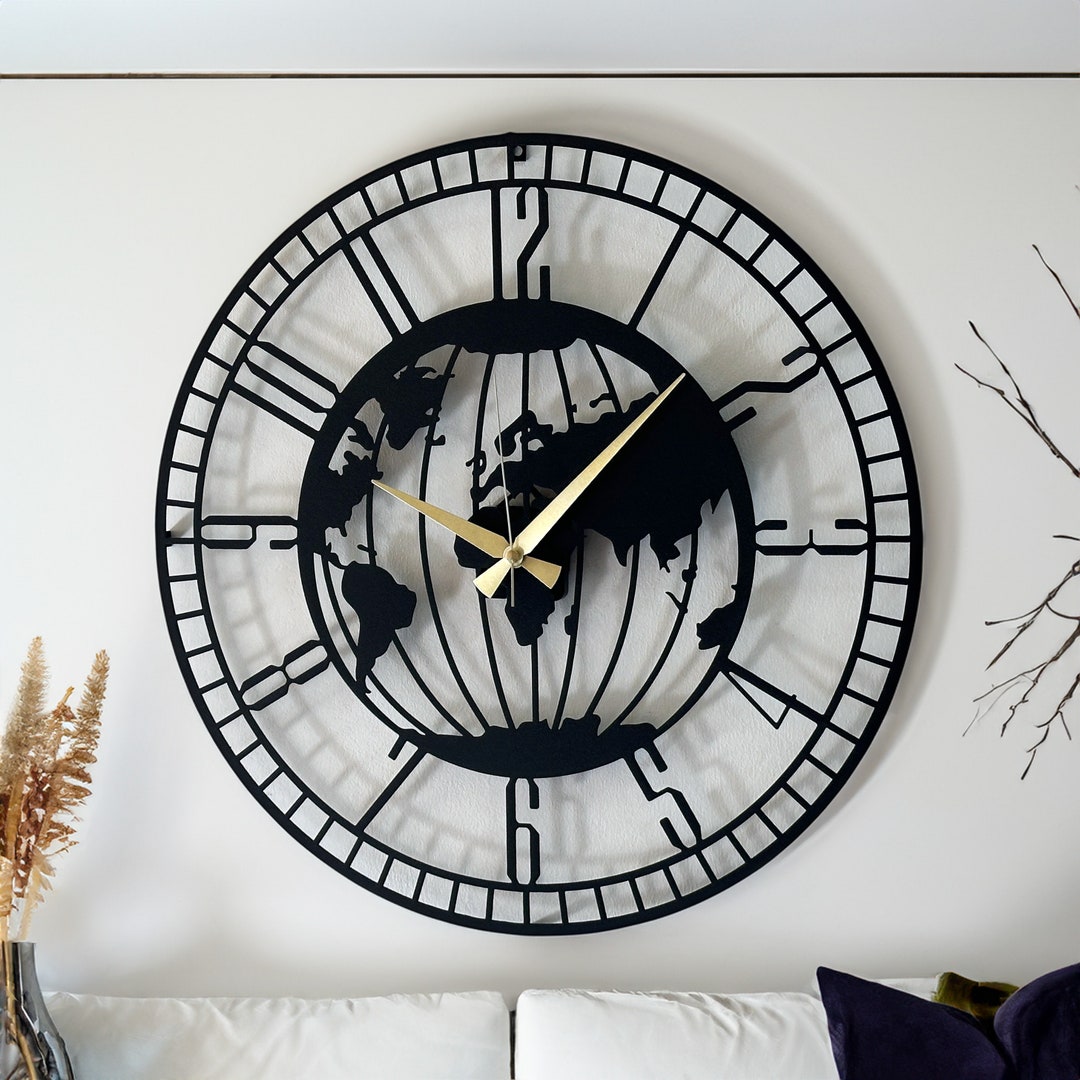 Word Map Metal Wall Clock, Eart Black Metal Wall Clock, Compass ...