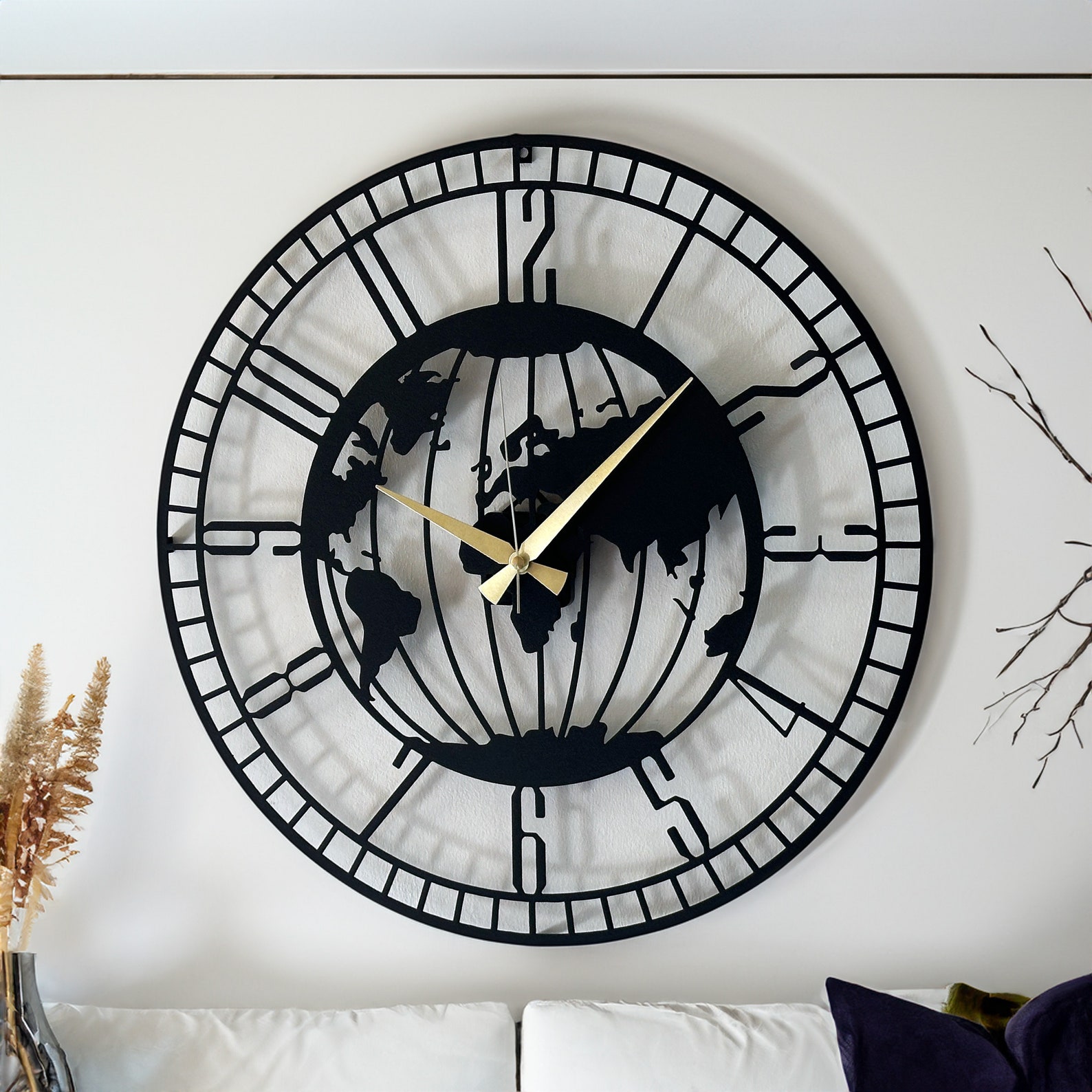 Word Map Metal Wall Clock, Eart Black Metal Wall Clock, Compass ...