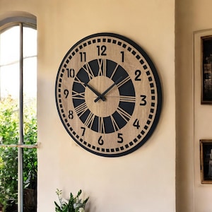 Rustic Wooden Wall Clock, Vintage Style Wall Clock, Silent Wall Clock, Roman Numeral Wall Clock, Large Wooden Wall Clock, Modern Home Decor