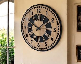 Rustic Wooden Wall Clock, Vintage Style Wall Clock, Silent Wall Clock, Roman Numeral Wall Clock, Large Wooden Wall Clock, Modern Home Decor