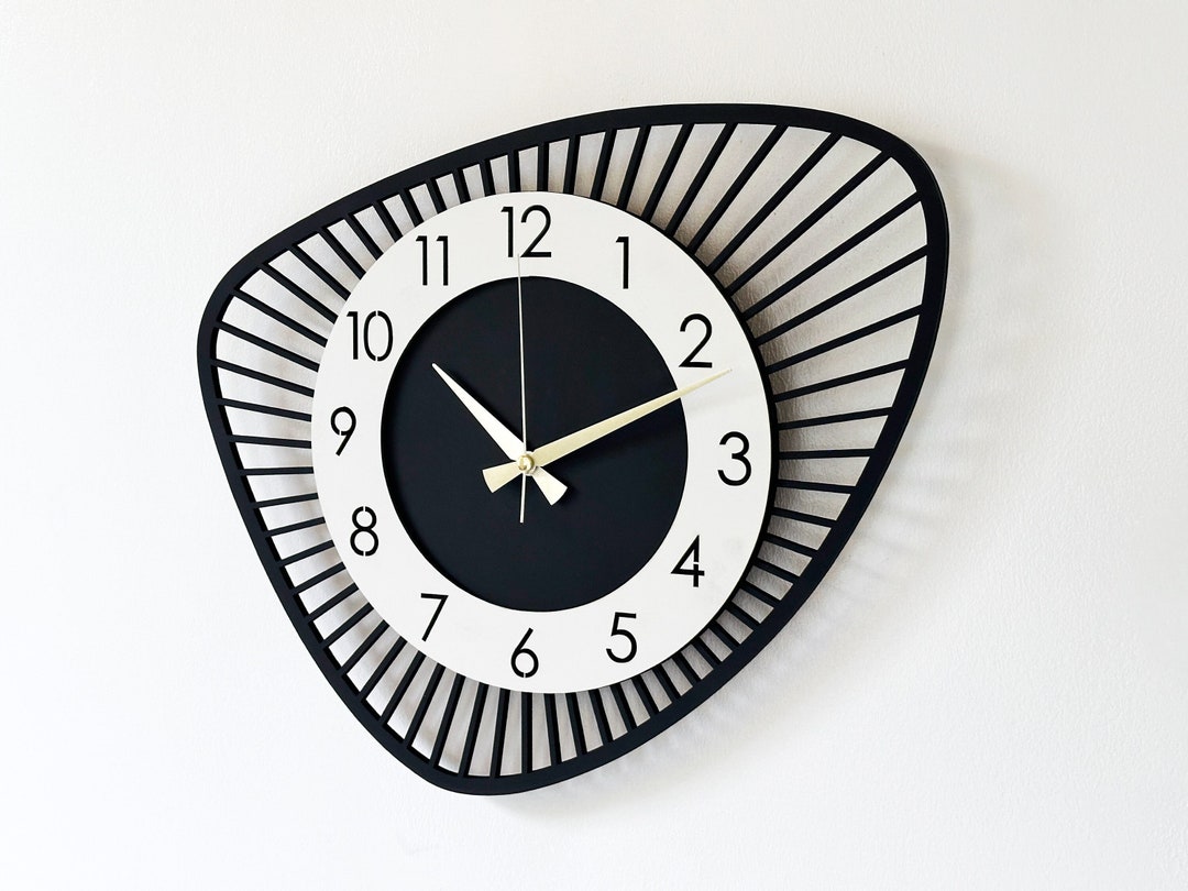 Mid Century Asymmetrical Wall Clock, Wooden Irregual Wall Clock Numbers ...