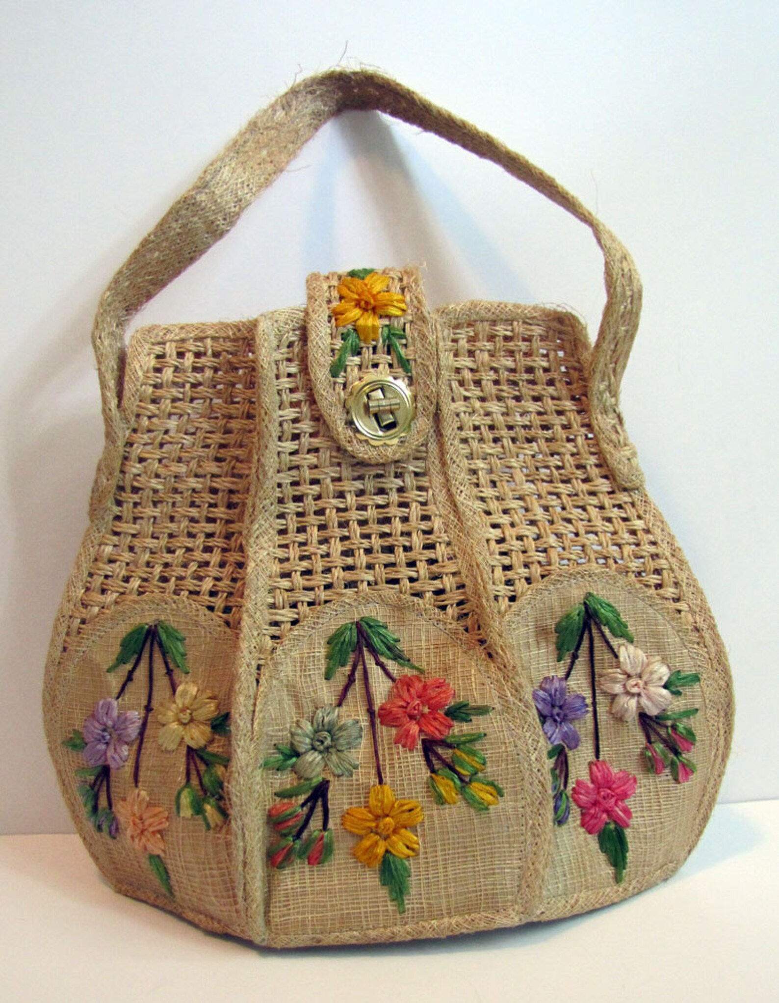Vintage Straw Purse by Bags By Whidby with Floral Etsy