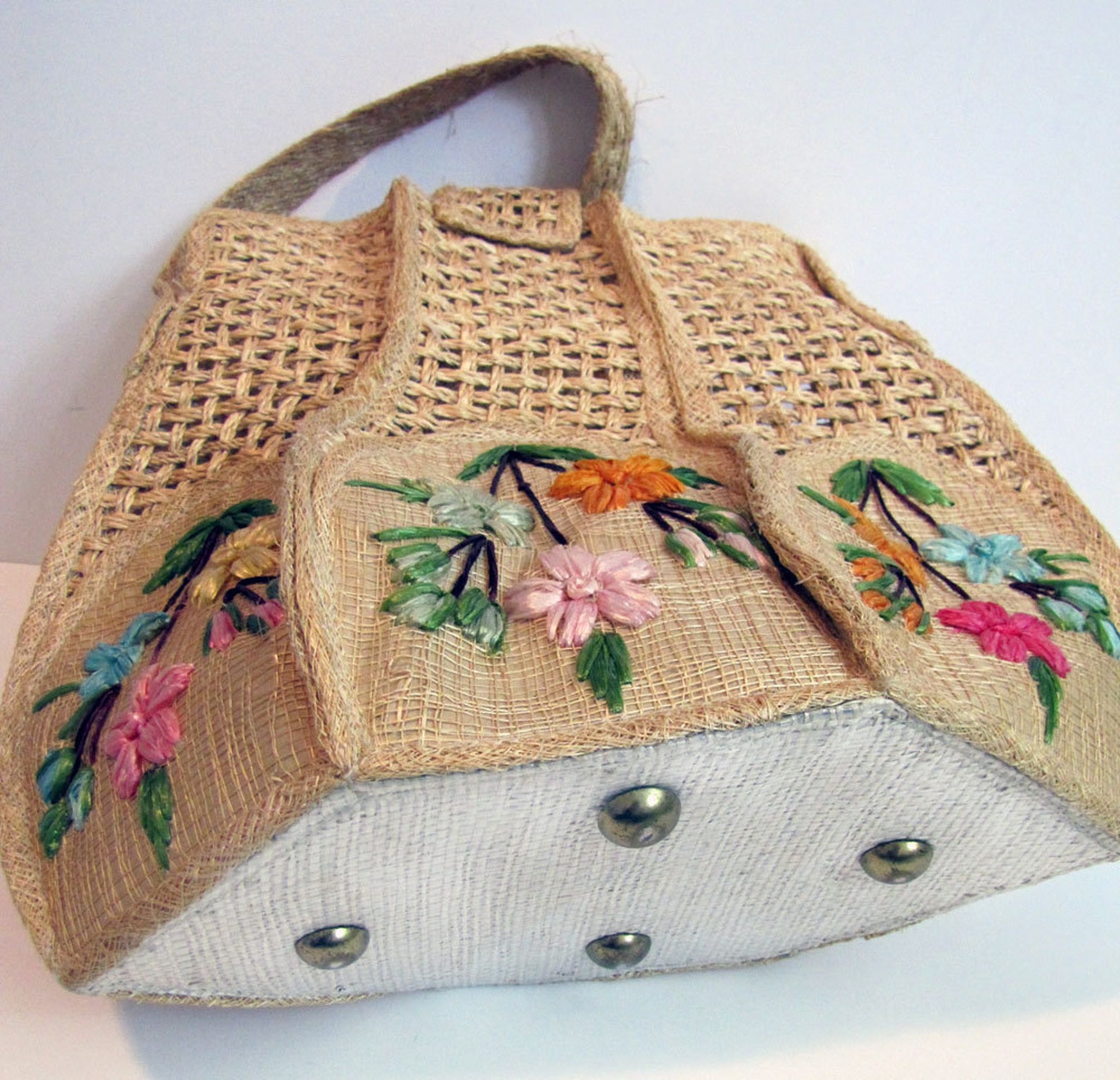 Vintage Straw Purse by Bags By Whidby with Floral Etsy