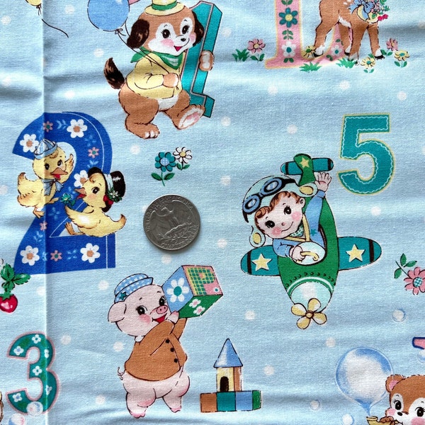 RETRO style Children’s Alphabets and numbers Fabric 1 FQ Japan