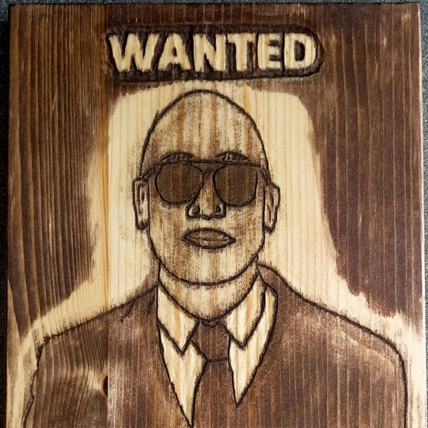 Personalized Wooden Portrait,  hand carved WANTED portrait.