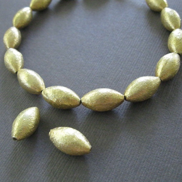 Brushed Matte Vermeil Puffy Oval Rice Gold Beads 14x8mm