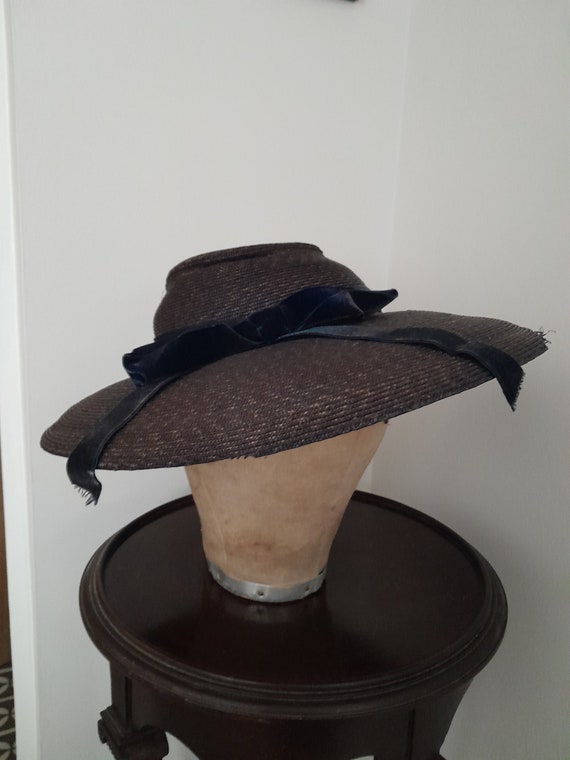 1940s Dark Blue Straw Halo Hat