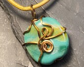 Reversible Wire Wrap Art Kazuri Bead Pendant on an adjustable leather cord