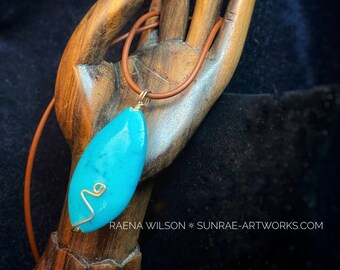 Calm, Cool, Creative — Turquoise Dyed Jade Sterling Silver Reversible Wire Wrap Art Pendant