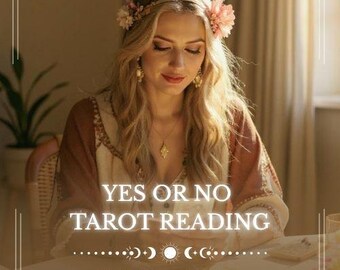 May include: A woman with long blonde hair wearing a floral headband and a patterned top. The text "YES OR NO TAROT READING" is displayed. Additional text reads "SAME HOUR" and "DETAILED".