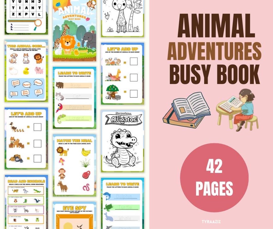Animal Adventures Busy Book Printable | 42 Pages Toddler Learning ...