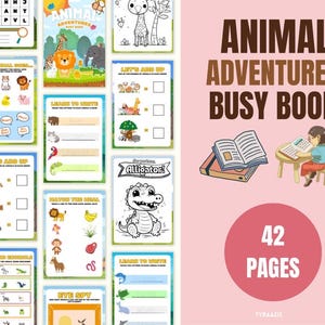 Animal Adventures Busy Book Printable | 42 Pages Toddler Learning Binder | Preschool Activity Book | Quiet Book for Kids