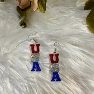 Patriotic Resin USA Dangle Earrings