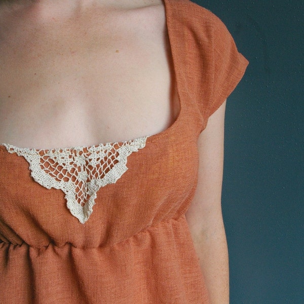 Ella Tunic - terra cotta gauze and white lace