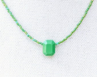 Green Miyuki Glass & Swarovski Crystal Necklace