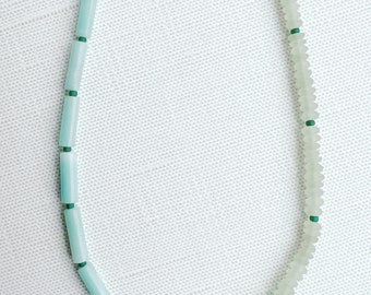 Blue Amazonite, Green Jade & Gold-filled Paperclip Chain Necklace