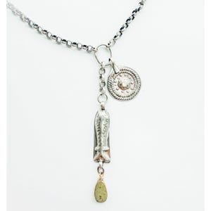 Sterling Silver Handmade Rustic Pendant Necklace - Tribal Silver Pendant, Fish Charm & Turquoise