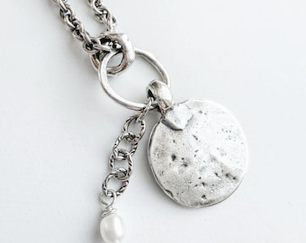 Sterling Silver Rustic Pendant Necklace - Handmade Sterling Pendant, Freshwater Pearl