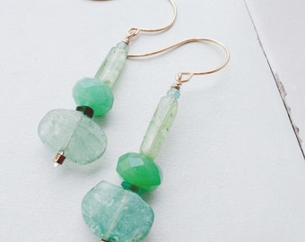 Color Story Series - Green Gemstone and Gold Earrings