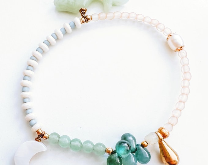 Featured listing image: Mother of Pearl & Vintage Glass Charm Bracelet