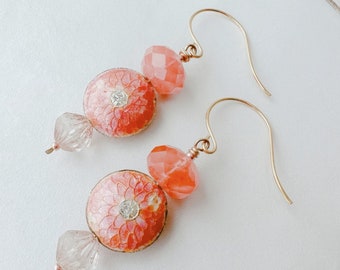 Color Story Series - Pink Vintage Cloisonne and Gold Earrings