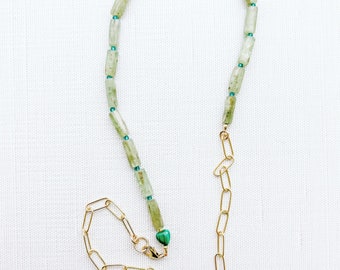 Kyanite, Malachite & Gold-Filled Paperclip Chain Necklace