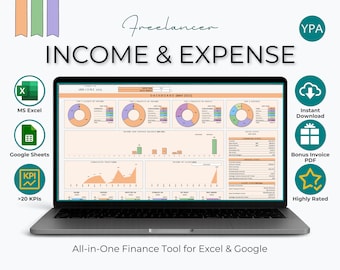 Freelancer Income Expense Tracker: Excel + Google Sheets, Invoice Template (PDF Bonus)