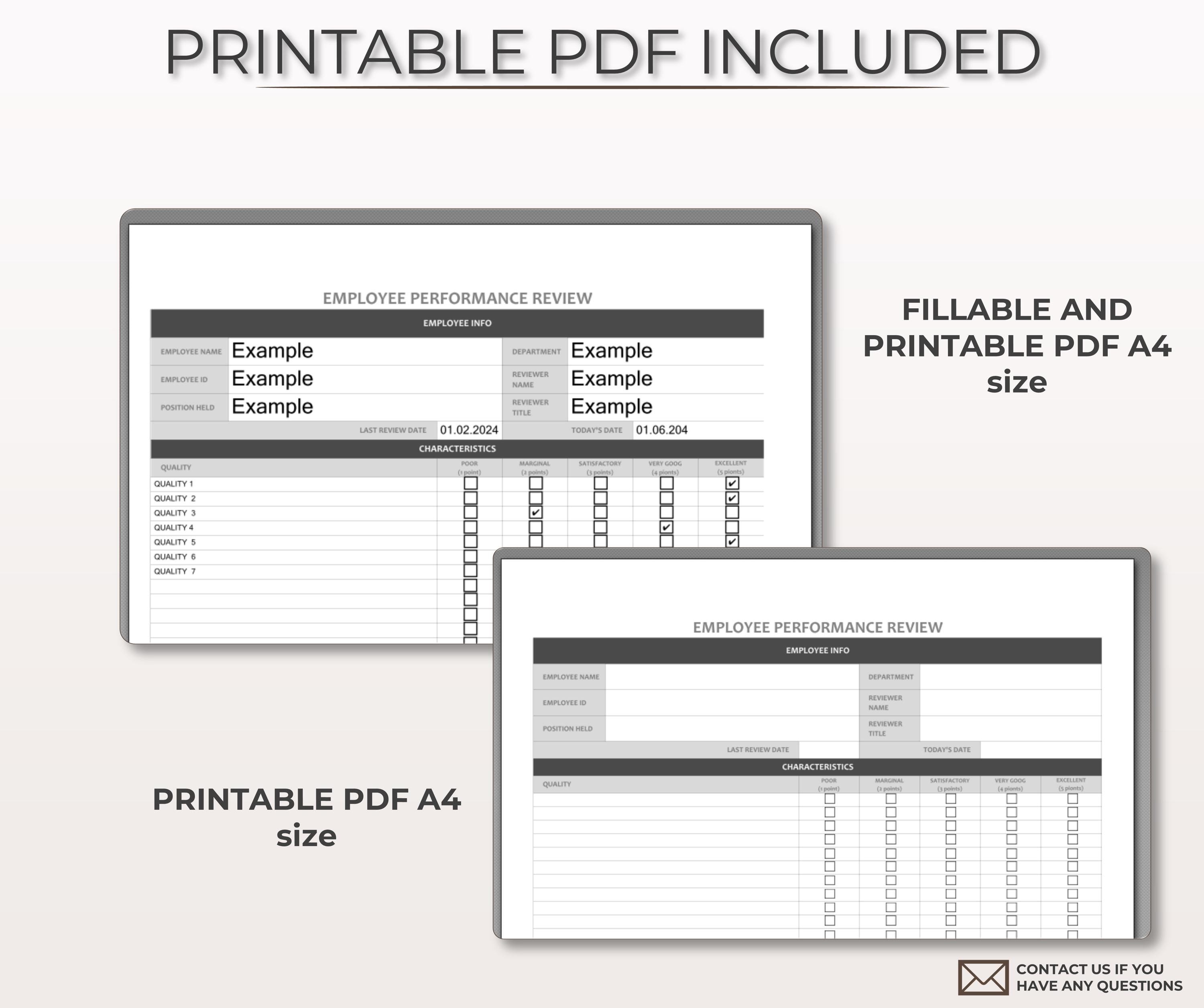 Employee Performance Review - Excel & Google Sheets | Auto-scoring 5 ...