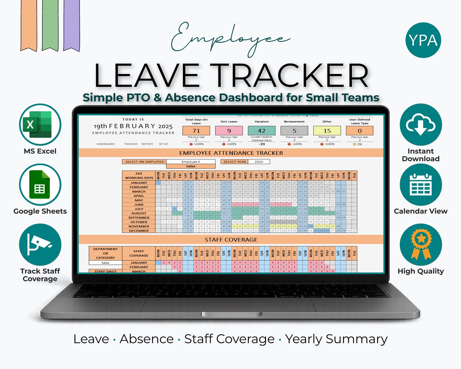 Employee Leave Tracker Spreadsheet | PTO & Absence Dashboard for Small ...