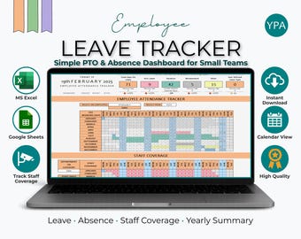 Employee Leave Tracker Spreadsheet | PTO & Absence Dashboard for Small Teams | Excel and Google Sheets