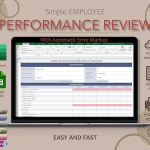 Simple Employee Performance Spreadsheet, Review your employee easy and quick, Excel and Google Sheets included, 5+ colors
