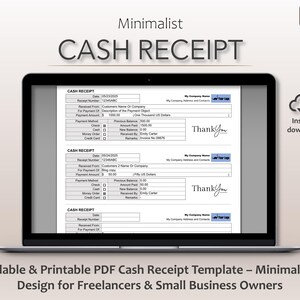 Printable & Fillable Cash Receipt PDF | 4 Per A4 Page | Add Logo | Simple and Professional Design