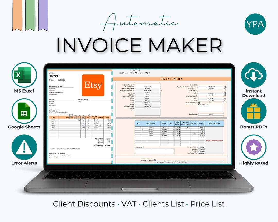Automatic Invoice Maker: Small Business Template (excel & Google Sheets ...